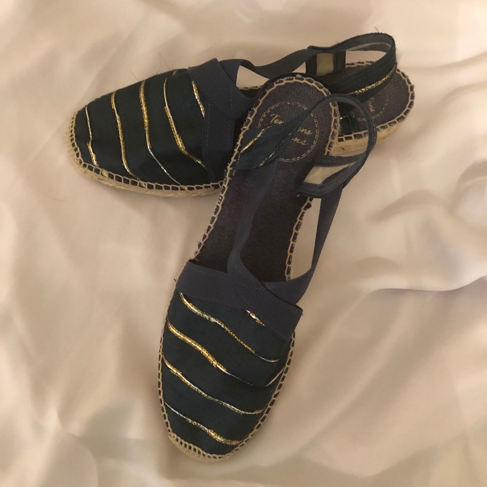 Women's Navy Blue Espadrille Slingback with Gold Accent
